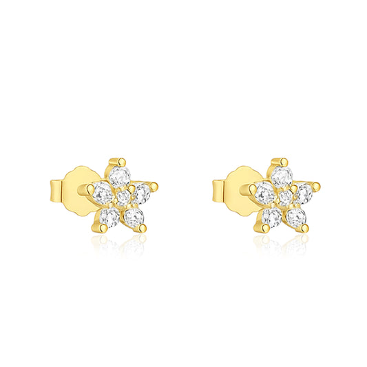 Classic Floral Cluster Stud Earrings - Sterling Silver Yellow Plated-0