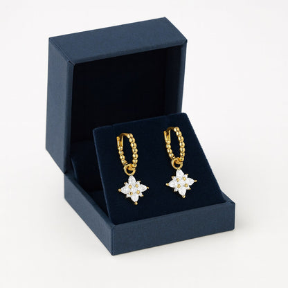 Beaded Star Drop Hoop Earrings – Sterling Silver Gold Plated-3