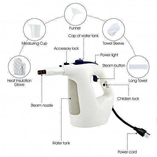 1400W Multipurpose Pressurized Steam Cleaner With 17 Pieces Accessories-Gray-3