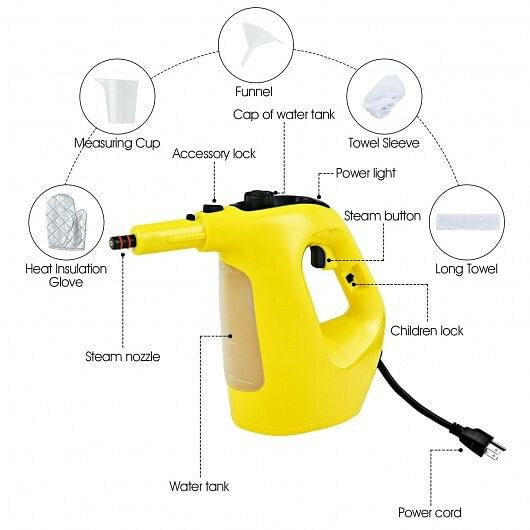 1400W Multipurpose Pressurized Steam Cleaner With 17 Pieces Accessories-Gray-13