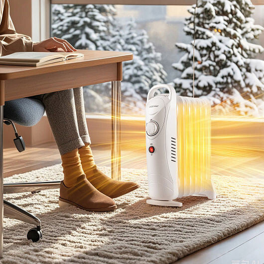 700W Electric Oil Filled Radiator Heater with Adjustable Thermostat-White-3