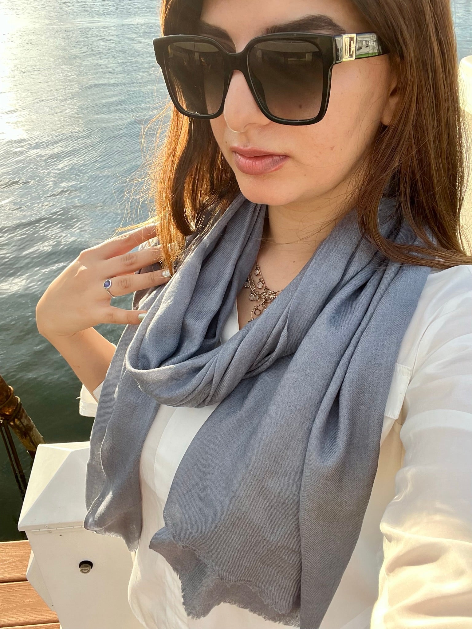 Grey Wool and Silk Solid Lightweight Scarf-0