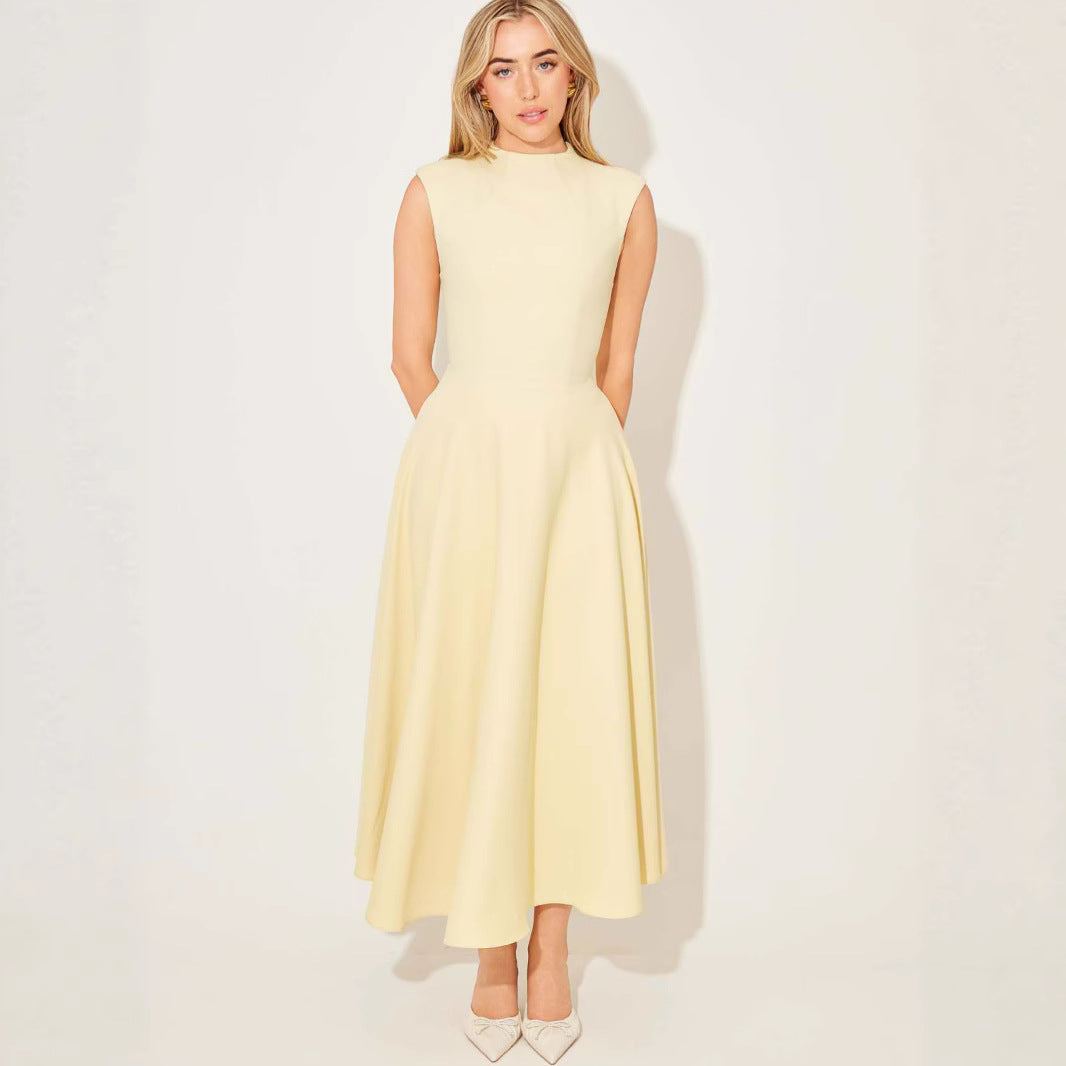 Elegant Sleeveless High-Waist A-Line Dress For Women, Upper West Side, BYMANYC New York.-0