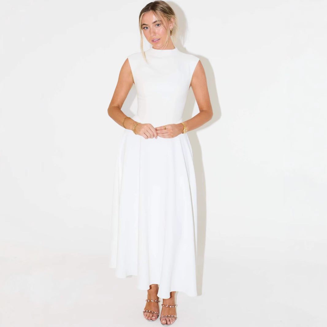 Elegant Sleeveless High-Waist A-Line Dress For Women, Upper West Side, BYMANYC New York.-4