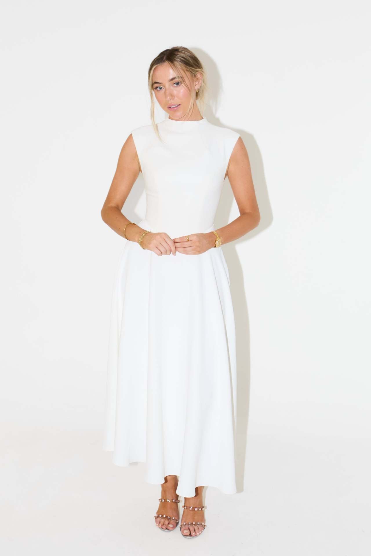 Elegant Sleeveless High-Waist A-Line Dress For Women, Upper West Side, BYMANYC New York.-6