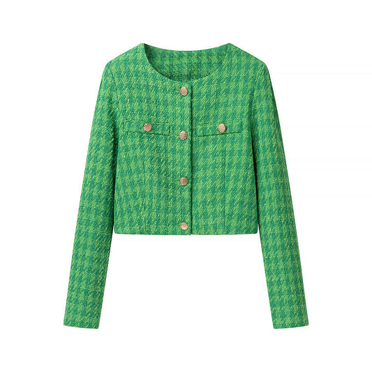 Emerald Green Tweed-Style Short Jacket For Women, SoHo, BYMANYC New York.-0