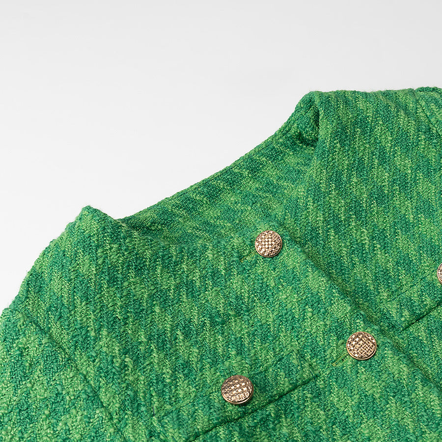 Emerald Green Tweed-Style Short Jacket For Women, SoHo, BYMANYC New York.-1
