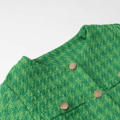 Emerald Green Tweed-Style Short Jacket For Women, SoHo, BYMANYC New York.-1