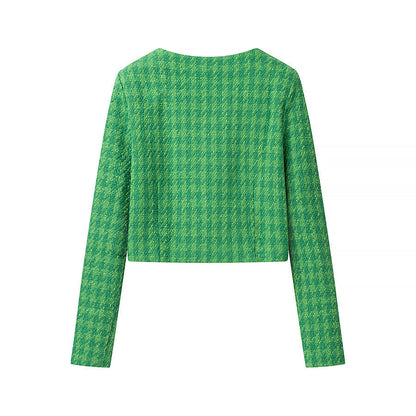Emerald Green Tweed-Style Short Jacket For Women, SoHo, BYMANYC New York.-3