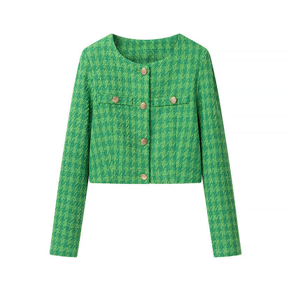 Emerald Green Tweed-Style Short Jacket For Women, SoHo, BYMANYC New York.-5