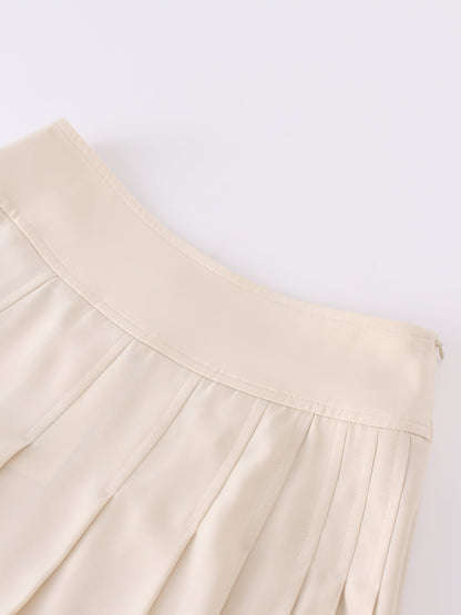 Yoke Pleated Skirt 37"-Ivory-2