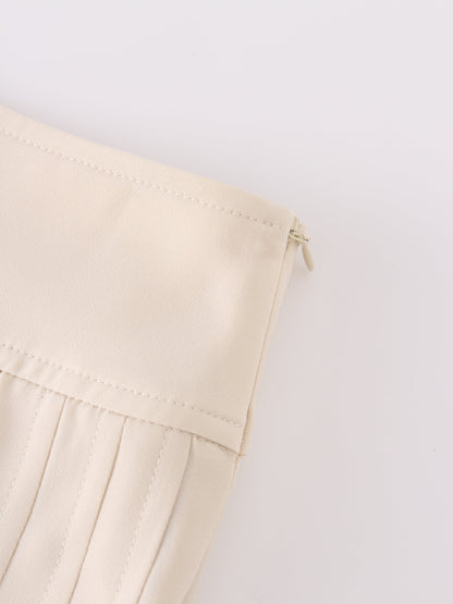 Yoke Pleated Skirt 37"-Ivory-3