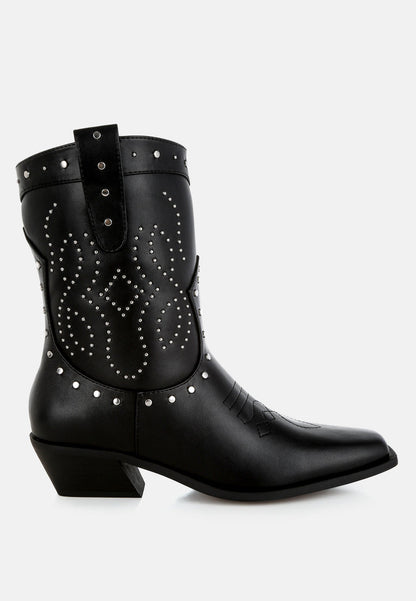 Equine Studded Embroidery Cowboy Boots-0