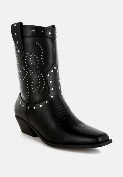 Equine Studded Embroidery Cowboy Boots-1
