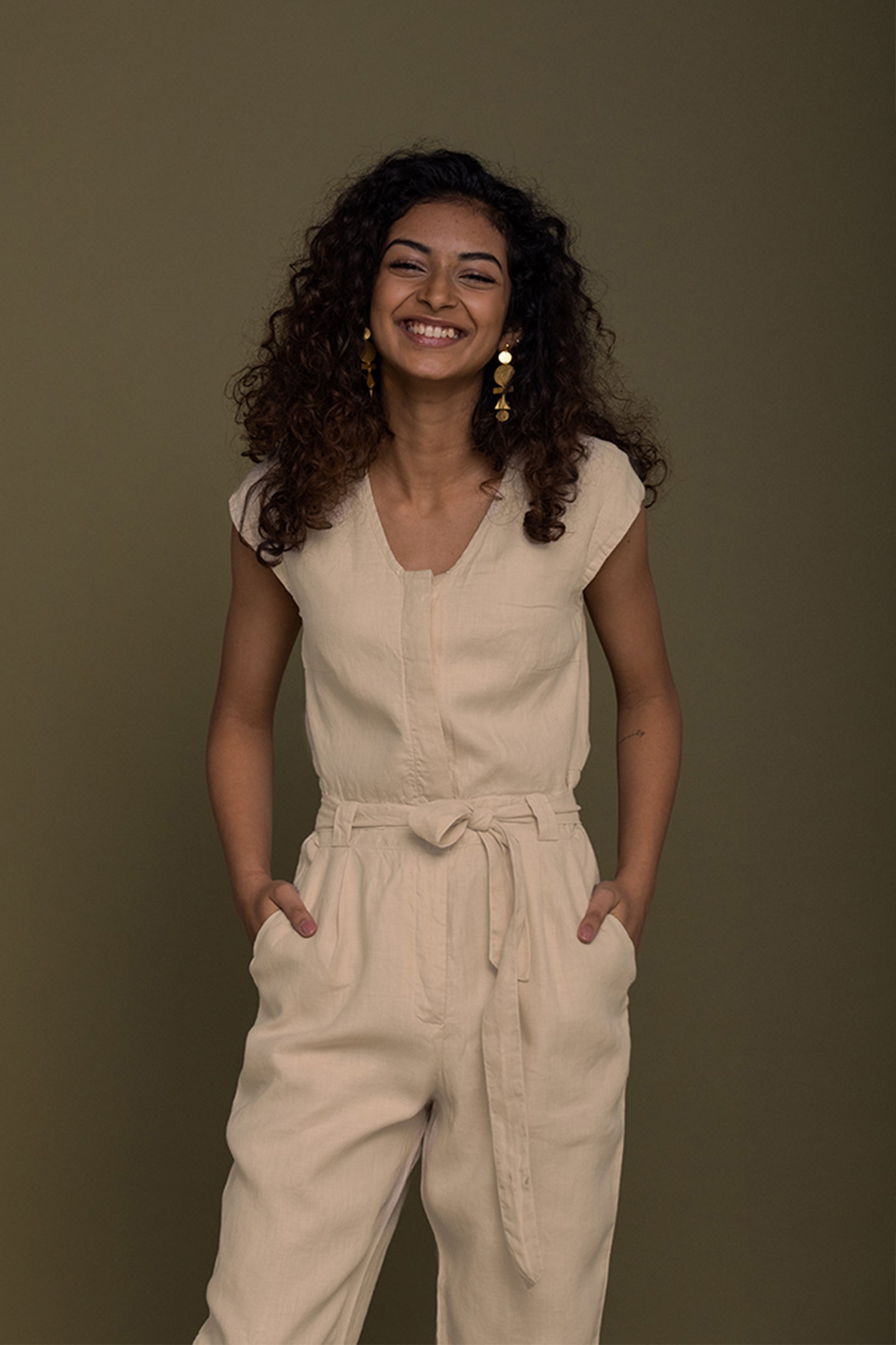 Evening Chai Jumpsuit in Neutral Beige-2