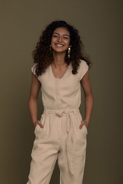 Evening Chai Jumpsuit in Neutral Beige-2