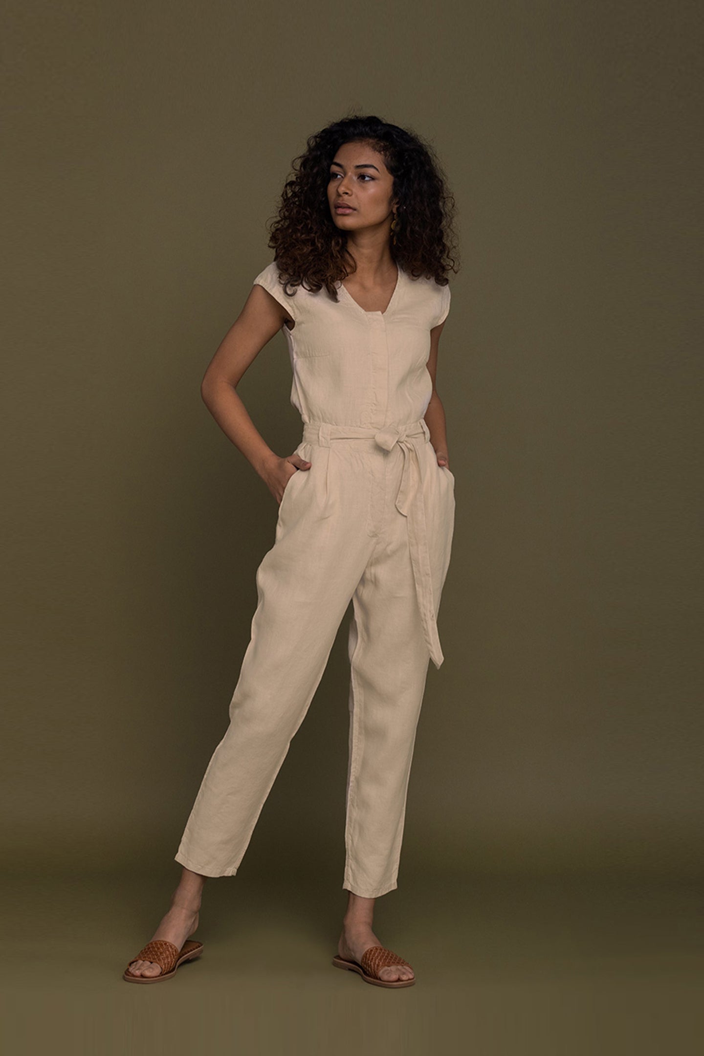Evening Chai Jumpsuit in Neutral Beige-0