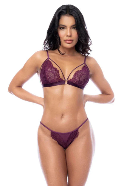 Eyelash Lace Bralette & String Thong Panty Mapale Bella-5
