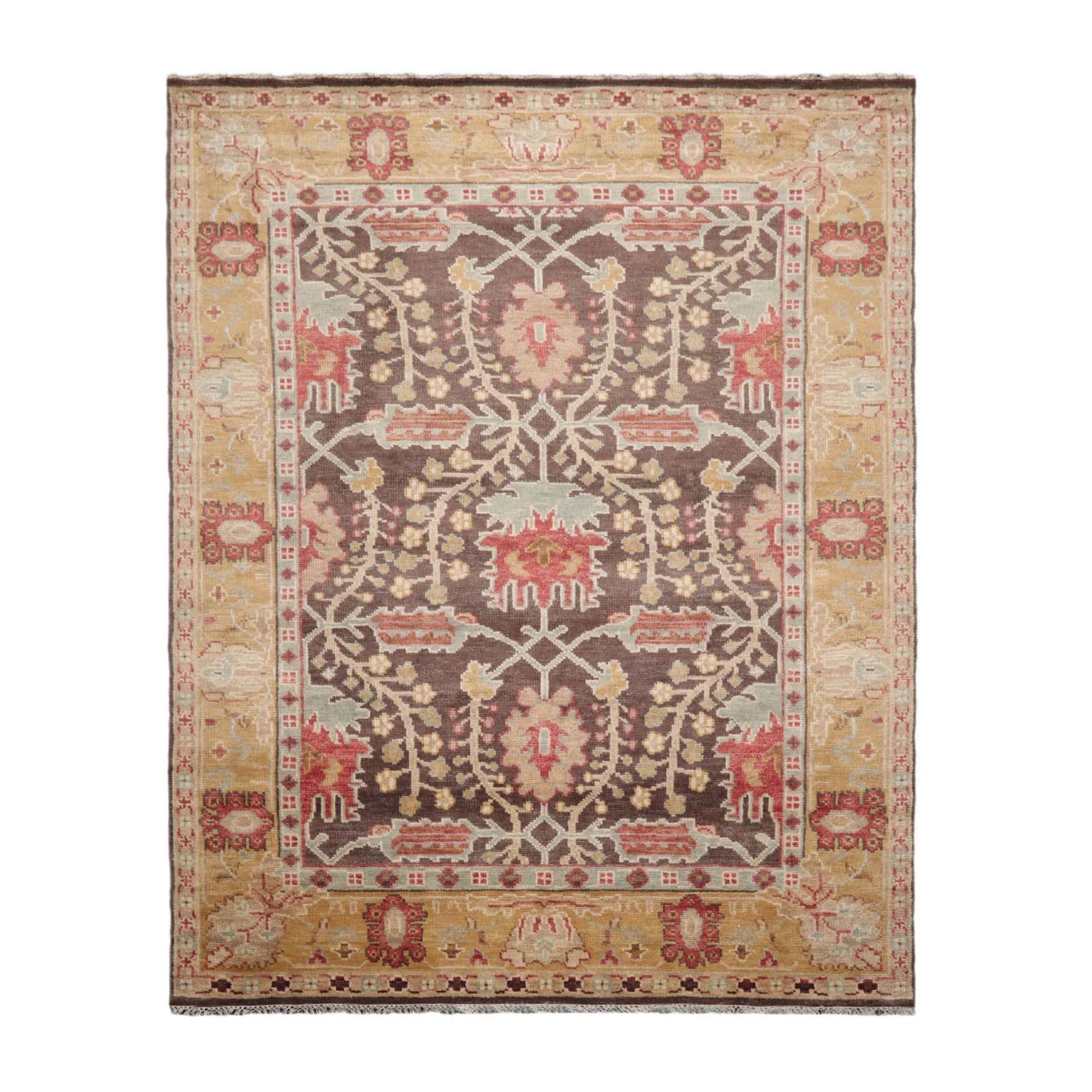 Multi Sizes Hand Knotted LoomBloom Muted Turkish Oushak 100% Wool Traditional  Oriental Area Rug Brown,Mustard Color-1