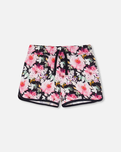 Athletic Shorts Black Printed Big Flowers-0