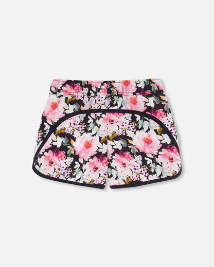 Athletic Shorts Black Printed Big Flowers-2