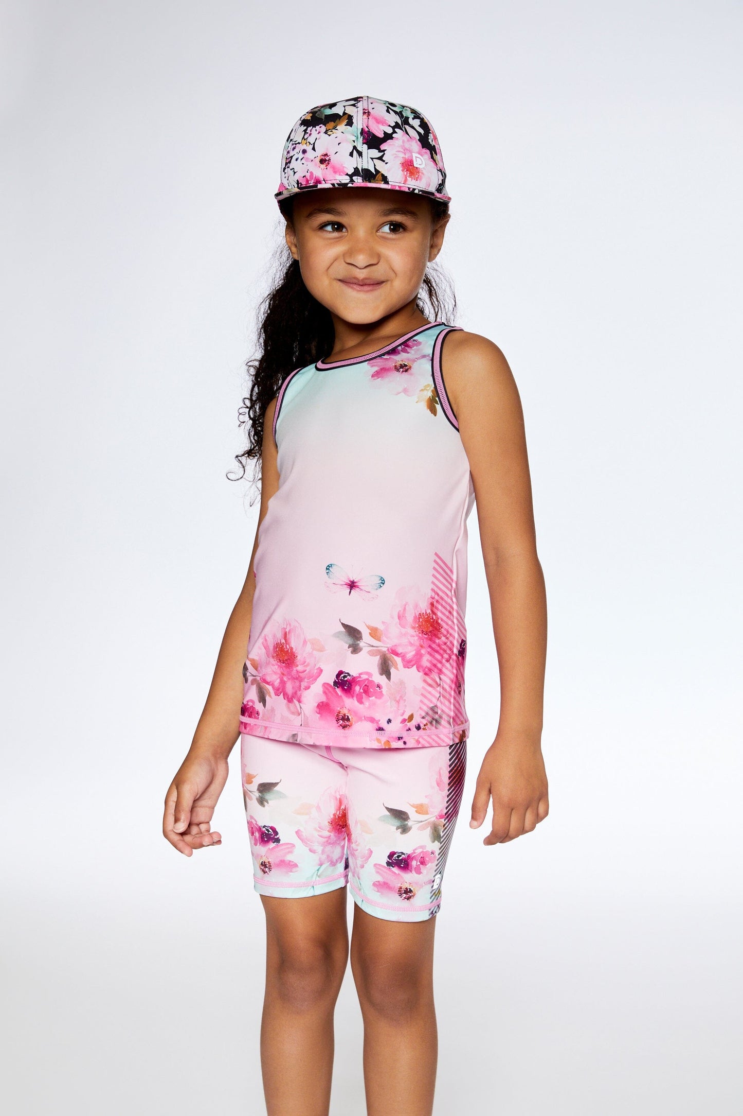 Athletic Biker Shorts Gradient Pink Printed Big Flowers-1