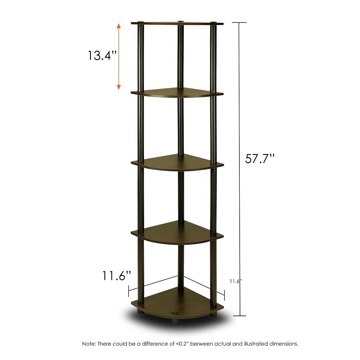 5-Tier Corner Display Shelf Bookcase in Espresso & Black-0