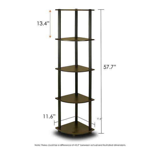 5-Tier Corner Display Shelf Bookcase in Espresso & Black-0