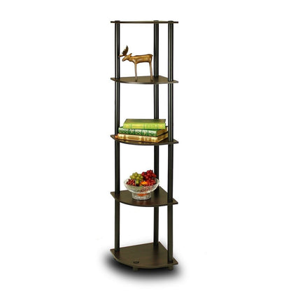 5-Tier Corner Display Shelf Bookcase in Espresso & Black-2
