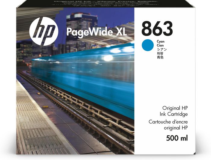 HP 863 500-ml Cyan Pagewide XL Ink Cartridge, F9K40A-0