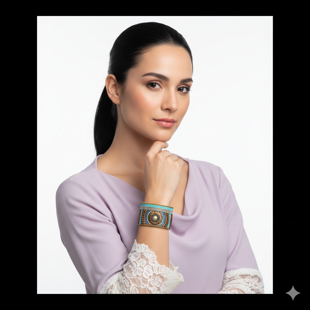 Colorful Bohemian Boho Seed Bead Loom Bracelet, Ethnic Large Cuff Bracelets For Women FBR1010-1