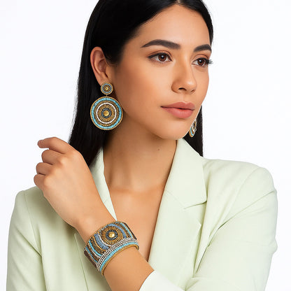 Colorful Bohemian Boho Seed Bead Loom Bracelet, Ethnic Large Cuff Bracelets For Women FBR1010-0