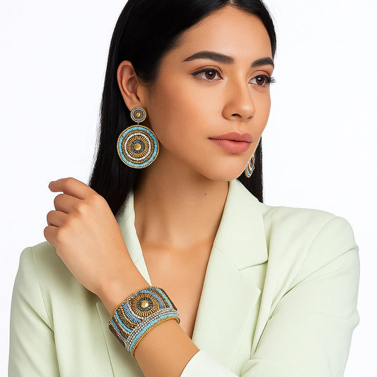 Colorful Bohemian Boho Seed Bead Loom Bracelet, Ethnic Large Cuff Bracelets For Women FBR1010-0