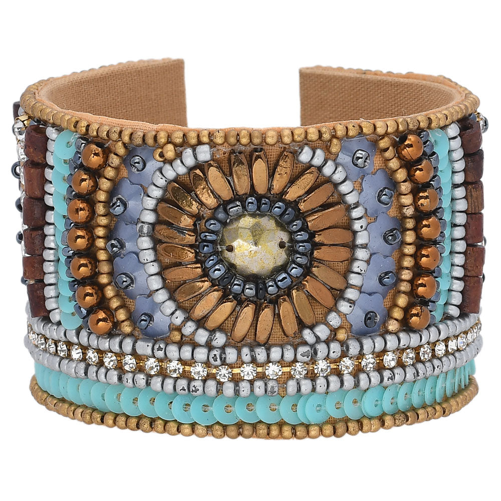 Colorful Bohemian Boho Seed Bead Loom Bracelet, Ethnic Large Cuff Bracelets For Women FBR1010-3