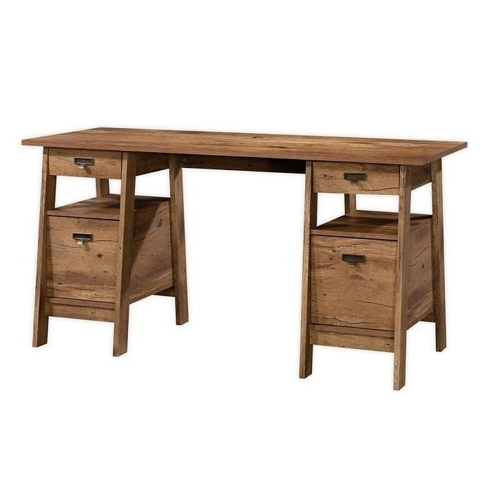 FarmHouse Rustic Oak Executive Desk w/ Filing Cabinets Storage-2