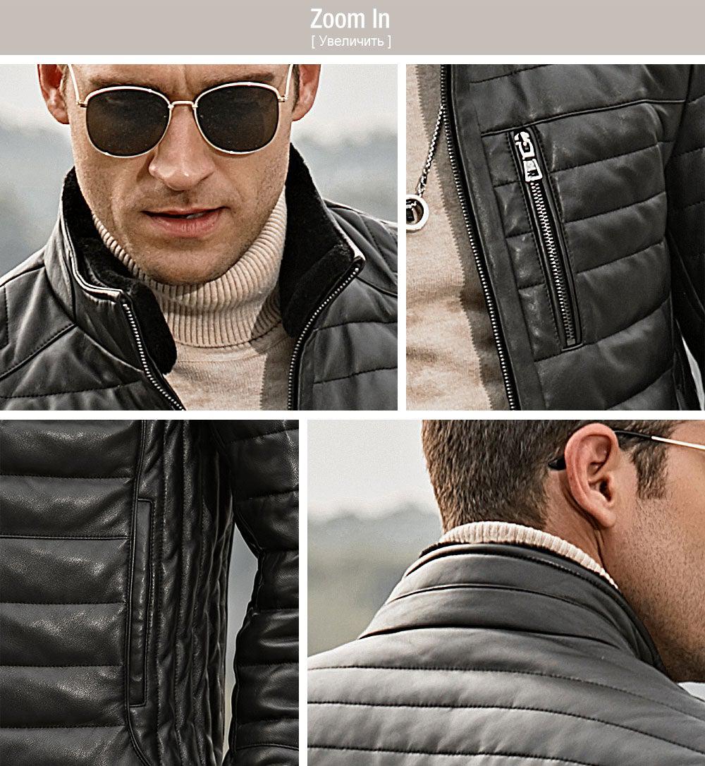 FLAVOR Genuine Lambskin Winter Warm Men's Leather Coat-2