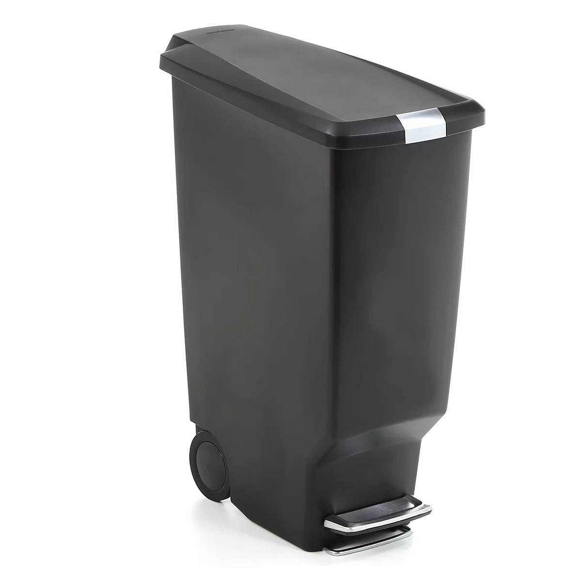 Black 10-Gallon Narrow Kitchen Trash Can with Easy Step-on Lid-0