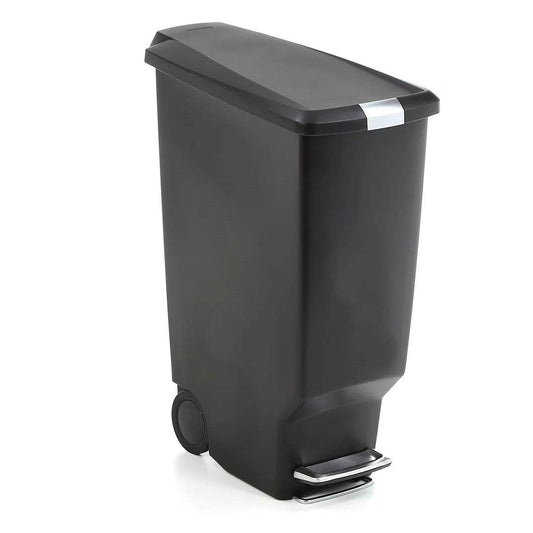 Black 10-Gallon Narrow Kitchen Trash Can with Easy Step-on Lid-0