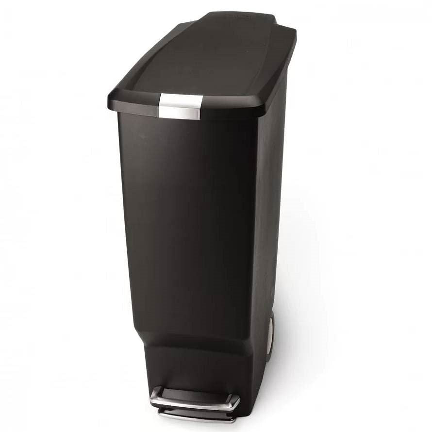 Black 10-Gallon Narrow Kitchen Trash Can with Easy Step-on Lid-1