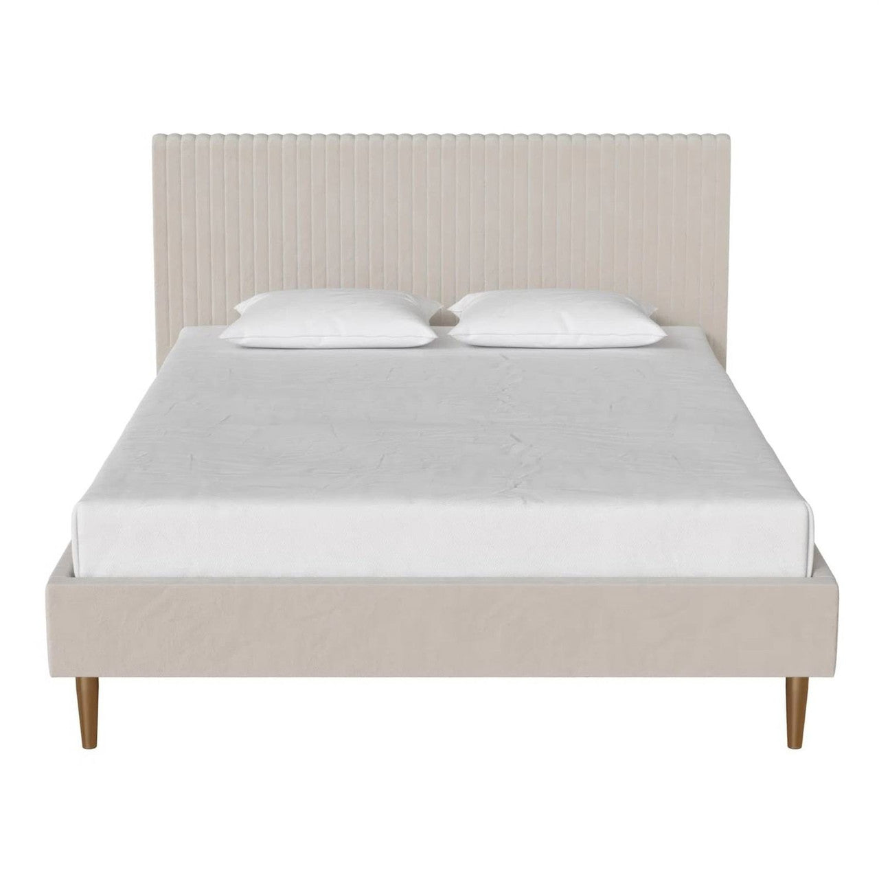 Full size Off-White Ivory Cream Upholstered Platform Bed Frame with Headboard-1