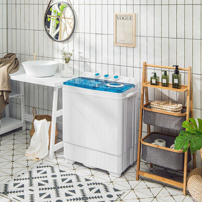 26 LBS Twin Tub Portable Washing Machine with Built-In Drain Pump-Gray-1