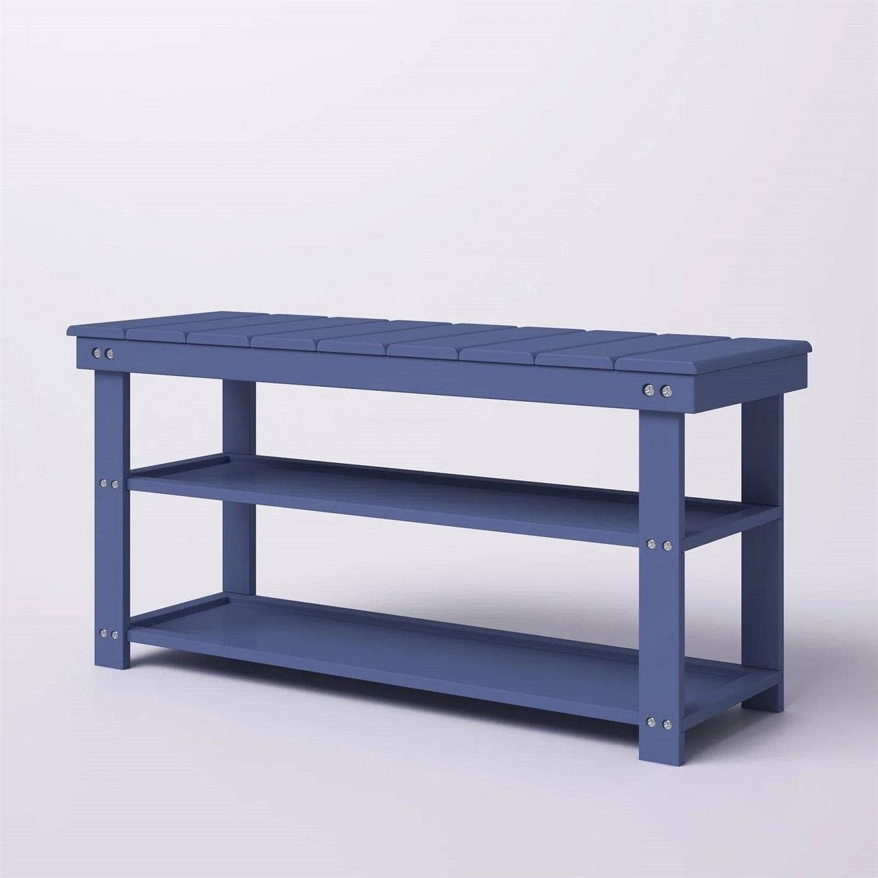 Blue Wood 2-Shelf Shoe Rack Storage Bench - 150 lbs. Weight Capacity-0