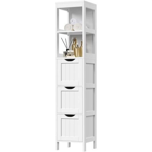 Bathroom Cabinet Tower with 3 Storage Drawers and 2 Shelves in White Wood Finish-0