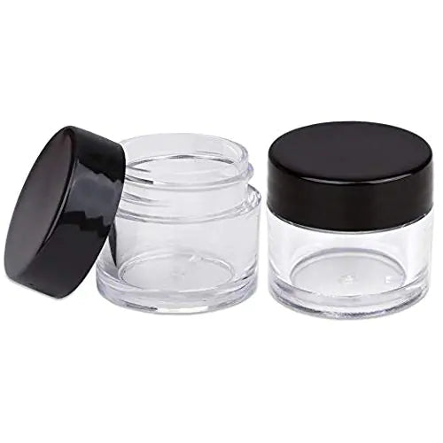 Beauticom 7 Gram / 7 ML Thick Wall Round Leak Proof Clear Acrylic Jars for Beauty Cream Cosmetics Salves Scrubs (72 Pieces Bottom Clear Base + 72 Pieces Lids Black)
