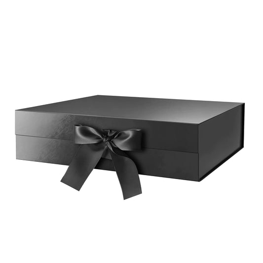 GREEN BEAN Large Gift Box with Lid for Present 13x9.7x3.4 Inches Black Magnetic Gift Box with Ribbon Groomsmen Proposal Box Luxury Gift Box (Glossy Black)