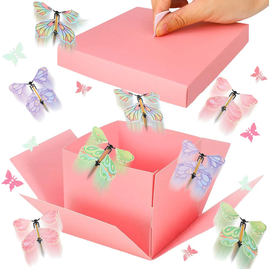 Butterfly Explosion Gift Pink Box Unique Exploding Gift Box with 8 Pcs Flying Butterflies Surprise Gift Box Explosion for Galentines Day Birthdays Wedding Anniversaries