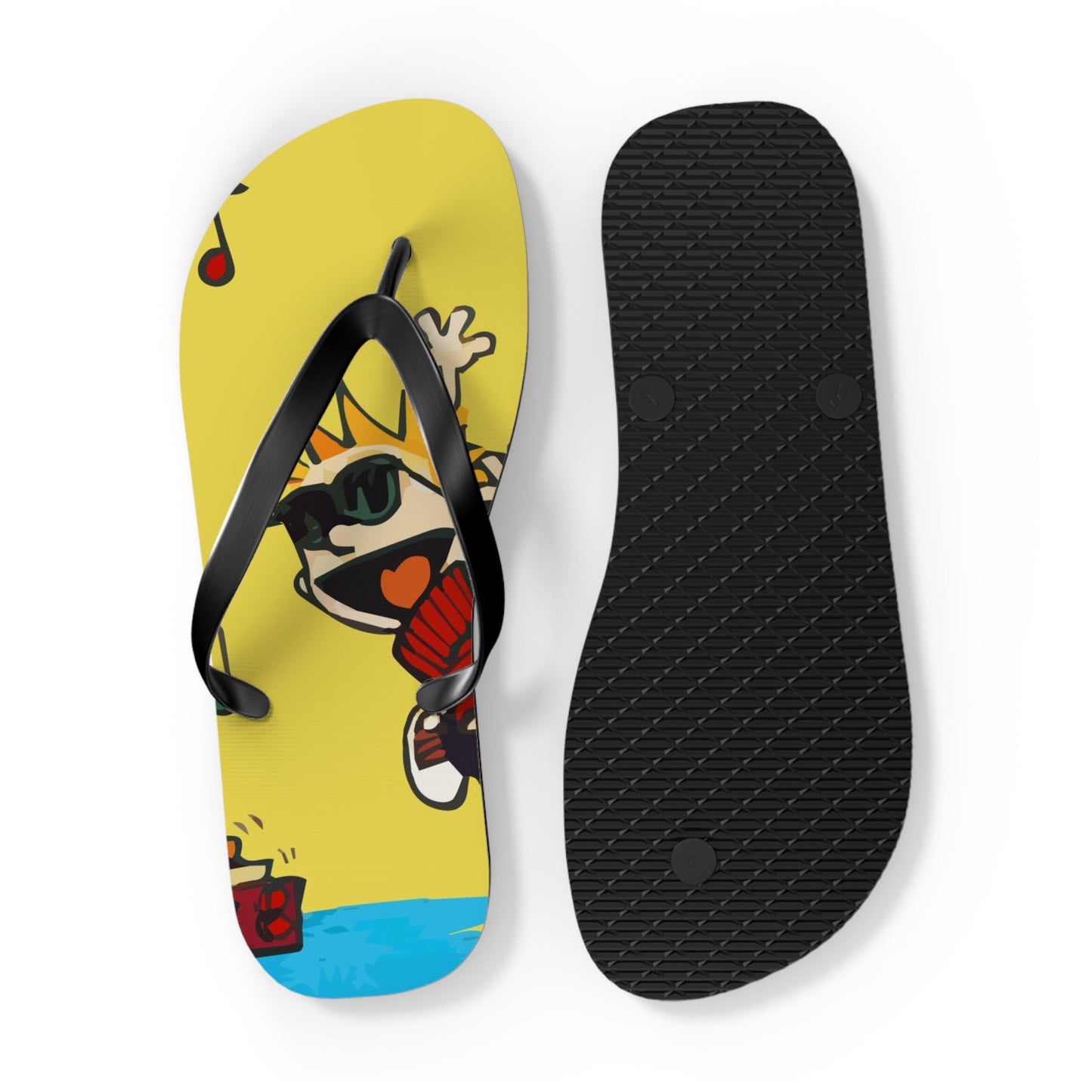 Calvin and Hobbes Dancing with Record Player Flip-Flops-1