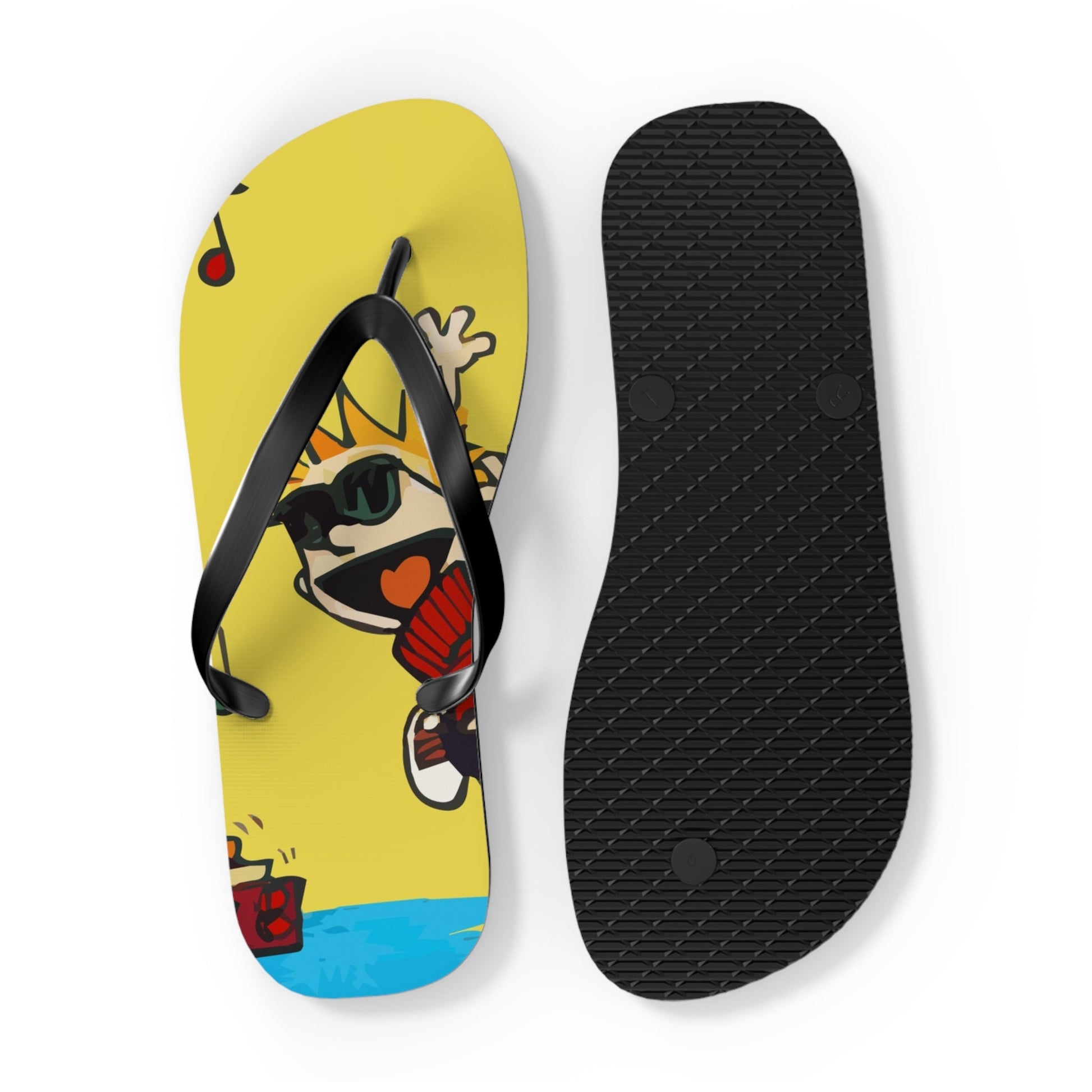 Calvin and Hobbes Dancing with Record Player Flip-Flops-1