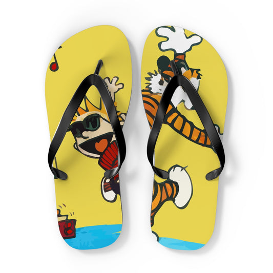 Calvin and Hobbes Dancing with Record Player Flip-Flops-0
