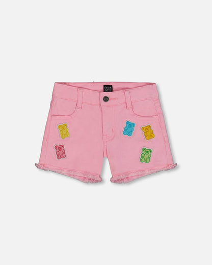 Jean Short With Embroidery Pink And Multicolored Gummies-0